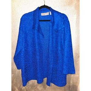 Chico’s Travers Office Business Casual Blue Crinkled Textured Long Sleeve Jacket